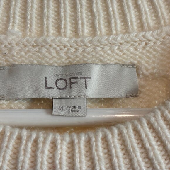 Loft Women Chunky Cable Knit Sweater Wool Blend Pullover Size Med Cream - Picture 4 of 7